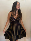 Vestido Negro rallas dorado
